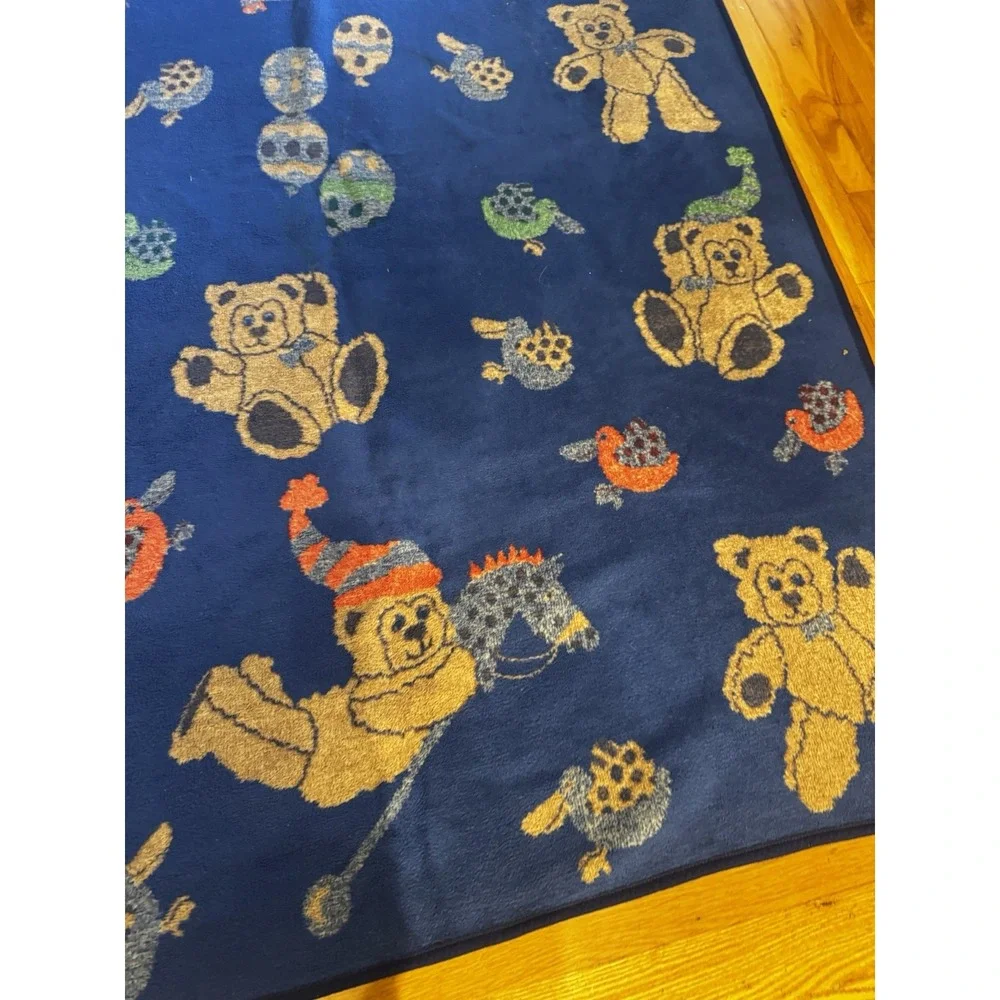 Vintage San‎ Marcos Reversible Blanket Teddy Bear Balloon Stick Horse AOP 81x56